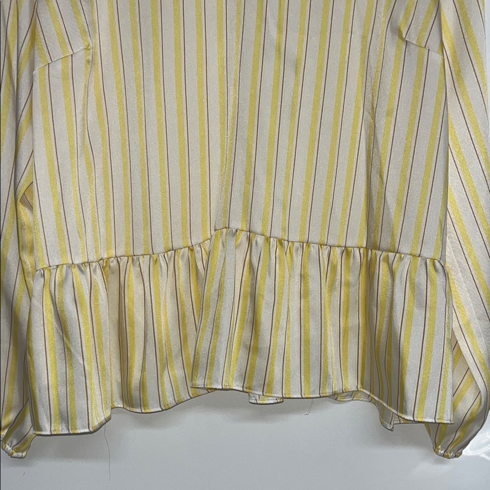 Nine West Sz XXL Peplum Satin Blouse Yellow, Striped, Flowy, Business Casual - Picture 4 of 7
